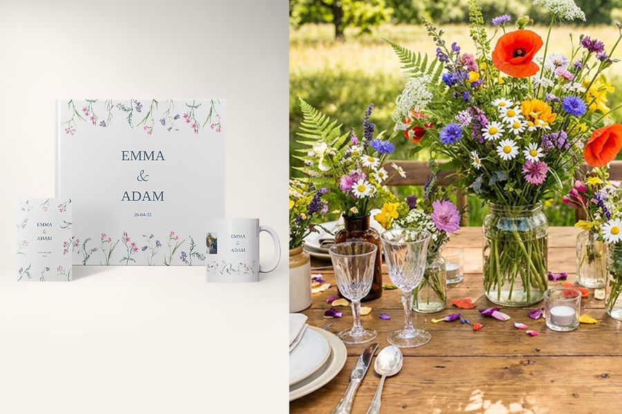 Los diseños de boda soft botanical de Hofmann aparecen junto a una mesa de boda con arreglos florales, destacando flores delicadas, paletas suaves y las tendencias bodas 2026.