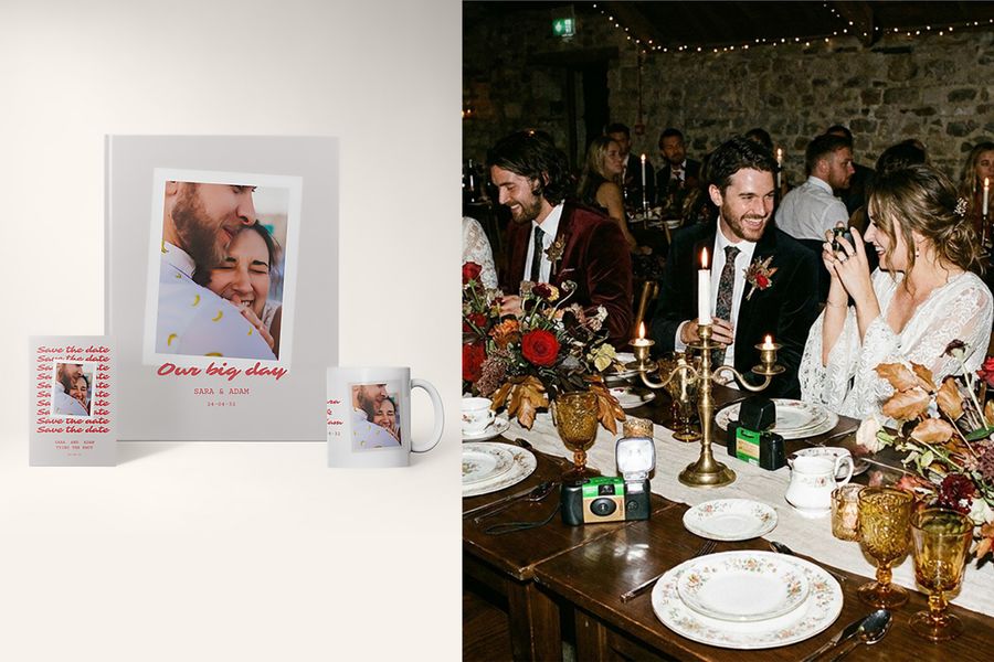 Los diseños de boda scripted editorial de Hofmann aparecen junto a una elegante recepción nocturna, destacando el estilo cinematográfico, los detalles editoriales y las tendencias bodas 2026.