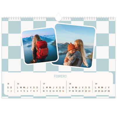 Calendario A3 horizontal — Patrones retro [Febrero]