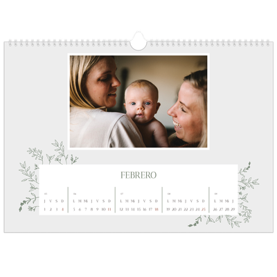 Calendario A3 horizontal — Flores dibujadas [Febrero]