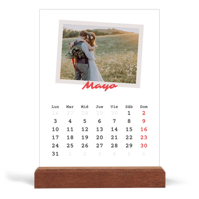 Calendario de mesa con base de madera - vertical  — Firmado en carmín [portada]