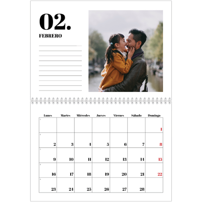 Calendario personalizado doble A4 — Serif y momentos [Febrero]