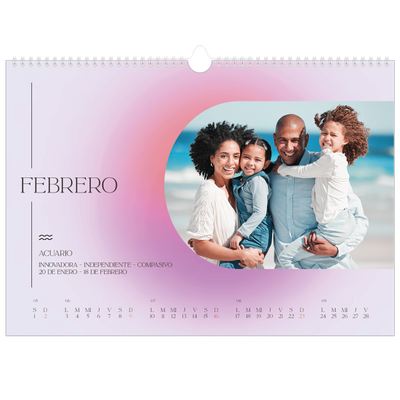 Calendario A3 horizontal — Degradado astrológico [Febrero]