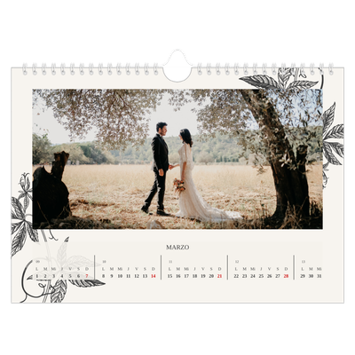 Calendario A4 horizontal — Tinta y hiedra [Marzo]