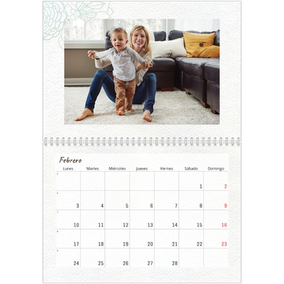 Calendario personalizado doble A4 — Papel de regalo floral [Febrero]