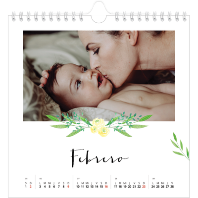 Calendarios Cuadrados — Ilustraciones de flores [Febrero]