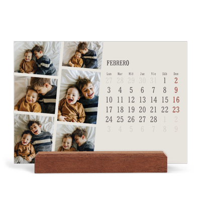 Calendario de mesa con base de madera - apaisado  — Recuerdos en movimiento [Febrero]