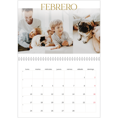 Calendario personalizado doble A4 — Texto dorado grande [Febrero]