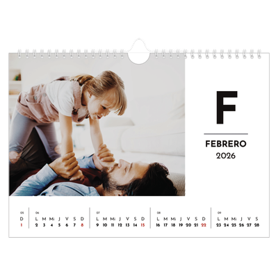 Calendario A4 horizontal — Letra destacada [Febrero]