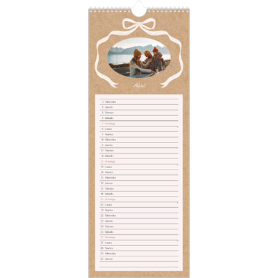 Calendario de cocina  — Papel kraft y lazo [Abril]