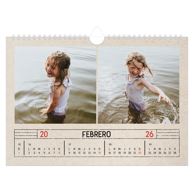 Calendario A4 horizontal — Efecto de sello craft [Febrero]