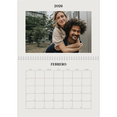 Calendario personalizado doble A4 — Marfil simple [Febrero]