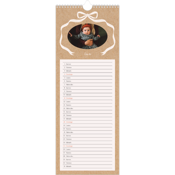 Calendario de cocina (15 x 40 cm) — Papel kraft y lazo
