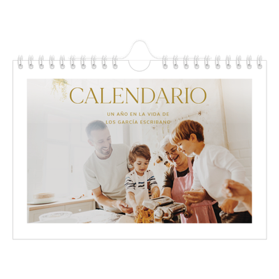 Calendario personalizado A5 — Texto dorado grande [portada]