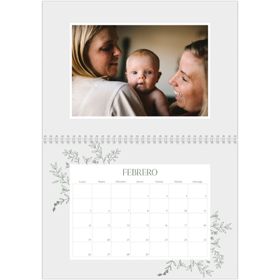 Calendario personalizado doble A4 — Flores dibujadas [Febrero]