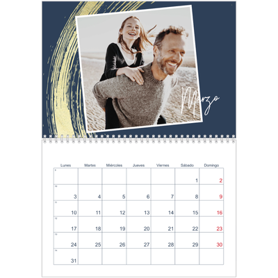Calendario personalizado doble A4 — Fondos de pincel dorado [Marzo]