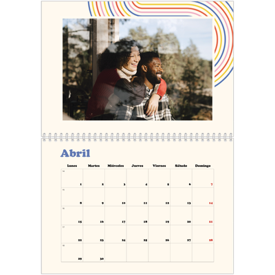 Calendario personalizado doble A4 — Líneas retro [Abril]
