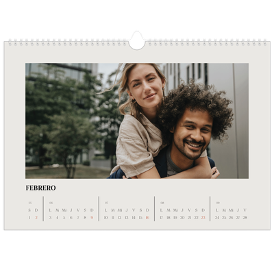 Calendario A3 horizontal — Marfil simple [Febrero]