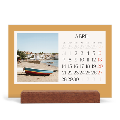Calendario de mesa con base de madera - apaisado  — Colores clásicos [Abril]
