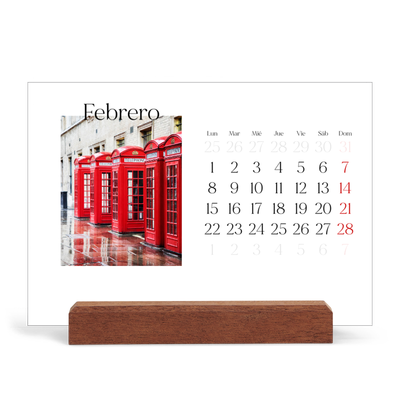 Calendario de mesa con base de madera - apaisado  — Mi diario de viaje [Febrero]