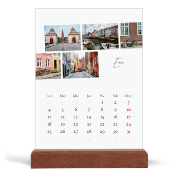 Calendario de mesa con base de madera - vertical — Descanso de la ciudad