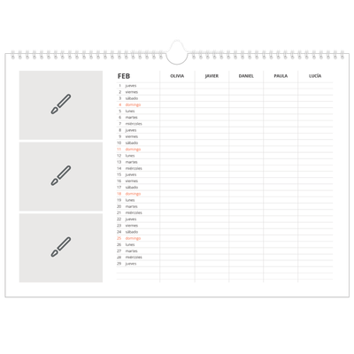 Planificador A3 horizontal — Diseña tu producto - Familia de 5 [Febrero]