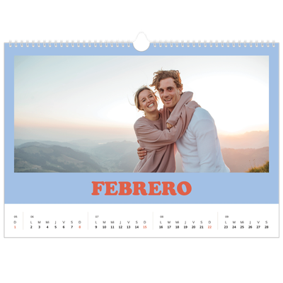 Calendario A3 horizontal — Marcos retro [Febrero]