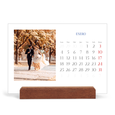 Calendario de mesa con base de madera - apaisado  — Clásico cobalto [Enero]