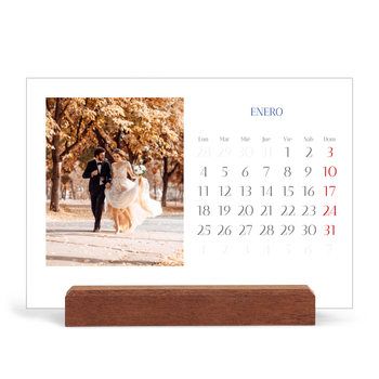 Calendario de mesa con base de madera - apaisado — Clásico cobalto