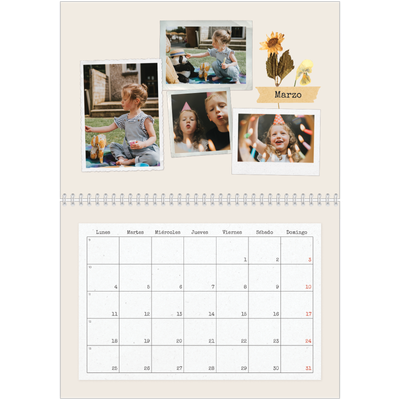 Calendario personalizado doble A4 — Scrapbook vintage [Marzo]
