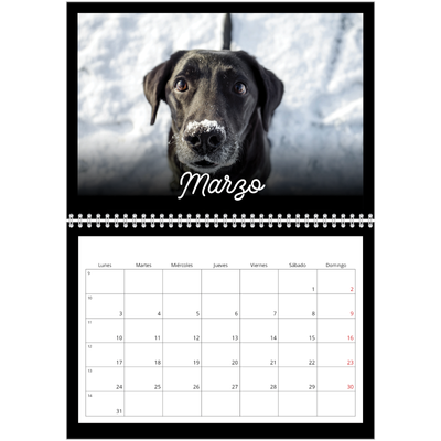 Calendario personalizado doble A4 — Negro minimalista [Marzo]
