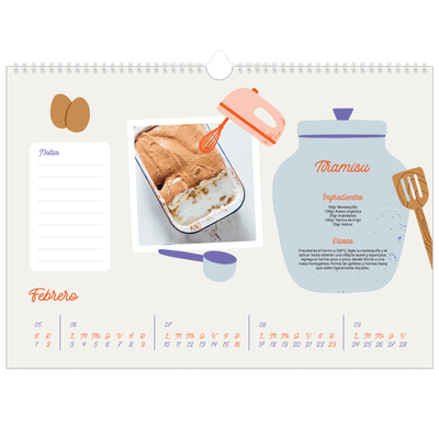 Calendario A3 horizontal — Año en recetas [Febrero]