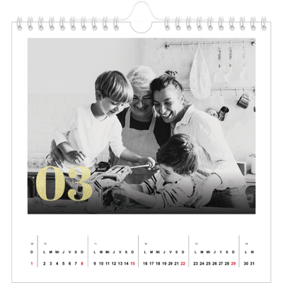 Calendarios Cuadrados — Números grandes de purpurina [Marzo]