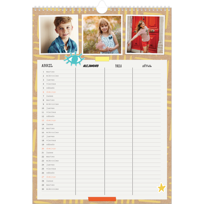 Planificador familiar A3 — Planificador familiar rústica - Familia de 3 [Abril]