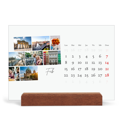 Calendario de mesa con base de madera - apaisado  — Descanso de la ciudad [Febrero]