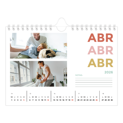 Calendario personalizado A5 — Tipografía colorida [Abril]