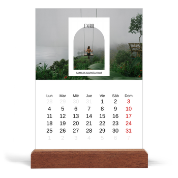 Calendario de mesa con base de madera - vertical — El arco abierto