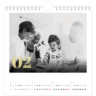 Calendarios Cuadrados — Números grandes de purpurina [Febrero]