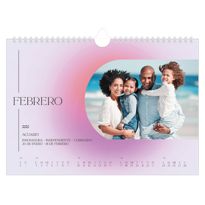 Calendario A4 horizontal — Degradado astrológico [Febrero]