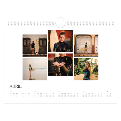 Calendario A4 horizontal — Atardeceres surferos [Abril]