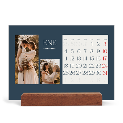 Calendario de mesa con base de madera - apaisado  — Pizarra y caligrafía [Enero]