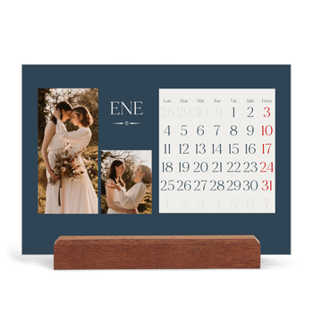 Calendario de mesa con base de madera - apaisado — Pizarra y caligrafía