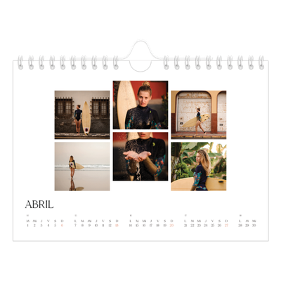 Calendario personalizado A5 — Atardeceres surferos [Abril]