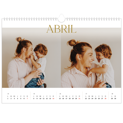 Calendario A3 horizontal — Texto dorado grande [Abril]
