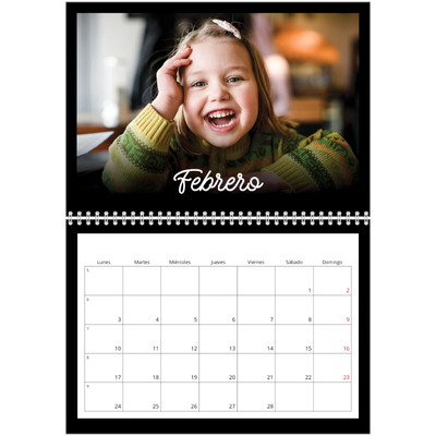 Calendario personalizado doble A4 — Negro minimalista [Febrero]