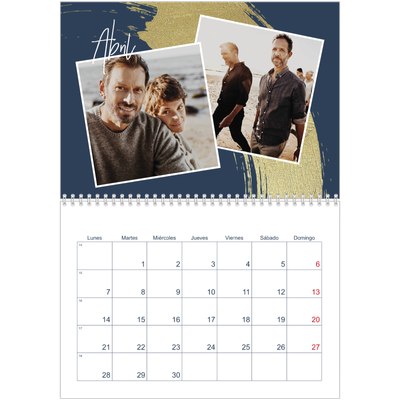Calendario personalizado doble A4 — Fondos de pincel dorado [Abril]