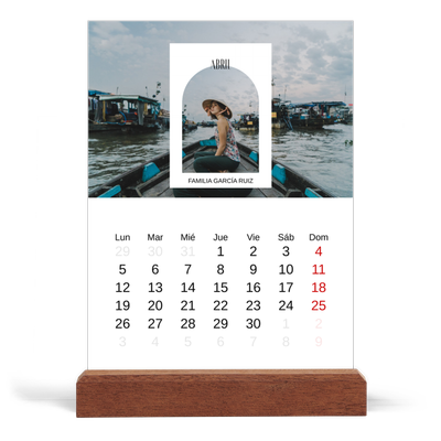 Calendario de mesa con base de madera - vertical  — El arco abierto [Abril]