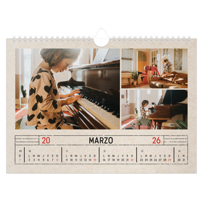 Calendario A4 horizontal — Efecto de sello craft [Marzo]