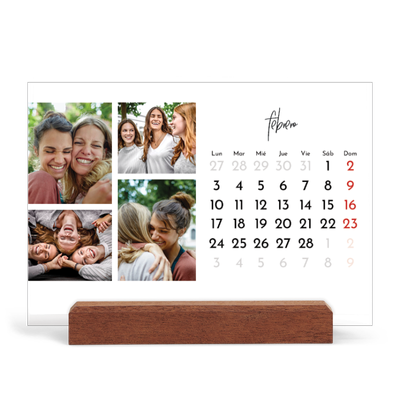 Calendario de mesa con base de madera - apaisado  — Disposición de fotos [Febrero]