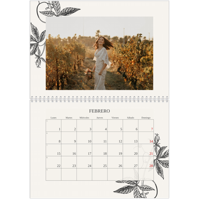 Calendario personalizado doble A4 — Tinta y hiedra [Febrero]